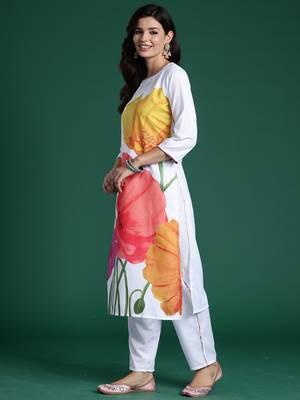 White printed pure cotton kurta trouser set 4