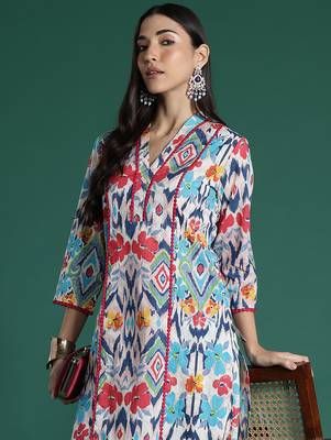 Multicolor printed pure cotton kurta trouser set 2