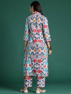 Multicolor printed pure cotton kurta trouser set 3