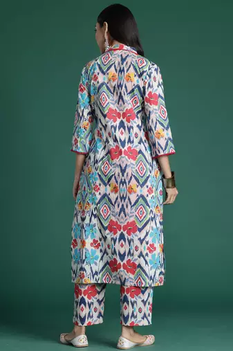 Multicolor printed pure cotton kurta trouser set
