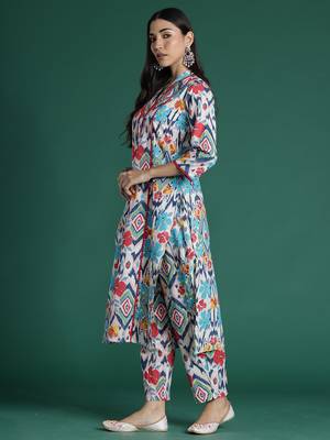 Multicolor printed pure cotton kurta trouser set 4