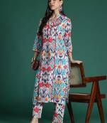 Multicolor printed pure cotton kurta trouser set
