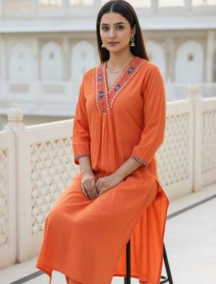 Orange embroidered liva kurta trouser set 2