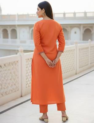 Orange embroidered liva kurta trouser set 3