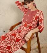 Orange embroidered pure cotton kurta trouser set
