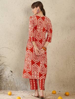 Orange embroidered pure cotton kurta trouser set 2