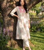 White embroidered pure cotton kurta trouser set