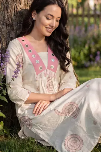 White embroidered pure cotton kurta trouser set