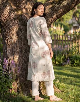 White embroidered pure cotton kurta trouser set 3