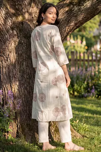 White embroidered pure cotton kurta trouser set