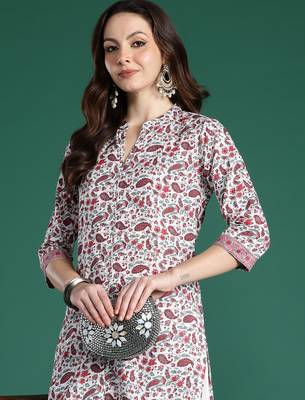 White printed pure cotton kurta trouser set 1