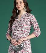 White printed pure cotton kurta trouser set