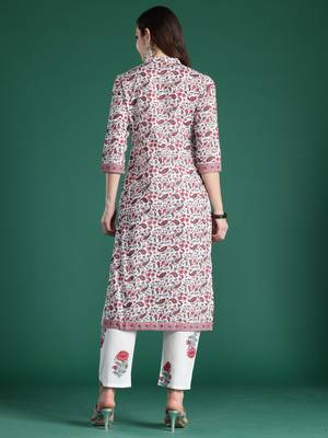 White printed pure cotton kurta trouser set 2