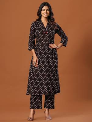 Black printed pure cotton kurta trouser set 1