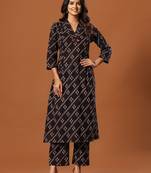Black printed pure cotton kurta trouser set