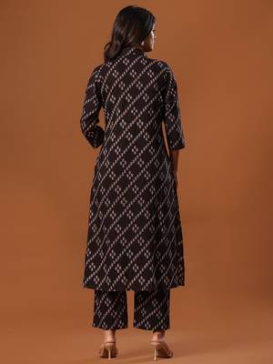 Black printed pure cotton kurta trouser set 2