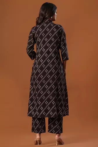 Black printed pure cotton kurta trouser set