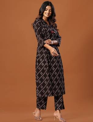 Black printed pure cotton kurta trouser set 3