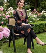 Black printed pure cotton kurta trouser set