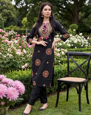 Black printed pure cotton kurta trouser set 2