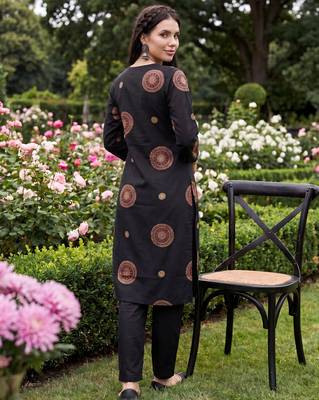 Black printed pure cotton kurta trouser set 3
