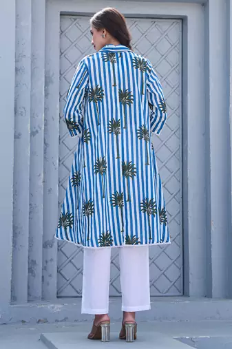 Multicolor printed pure cotton kurta trouser set