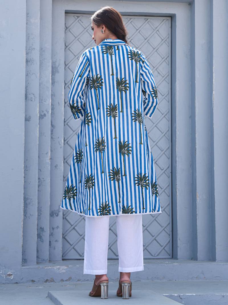 Multicolor printed pure cotton kurta trouser set