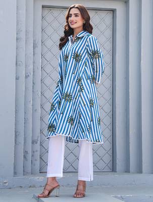 Multicolor printed pure cotton kurta trouser set 3