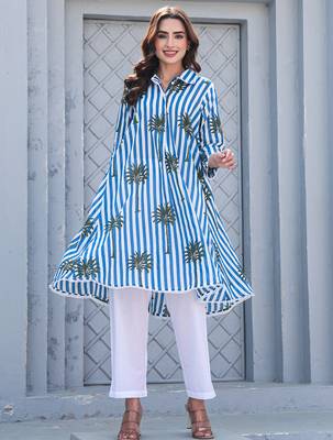 Multicolor printed pure cotton kurta trouser set 4