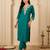 Green embroidered pure cotton kurta trouser set