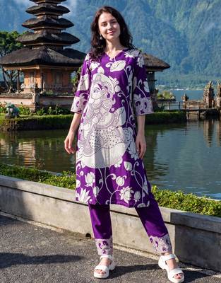 Purple printed pure cotton kurta trouser set 3