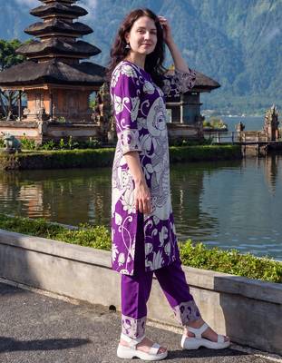 Purple printed pure cotton kurta trouser set 4