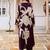 Burgundy printed viscose rayon kurta trouser set