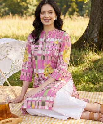 Purple printed pure cotton kurta trouser set 2