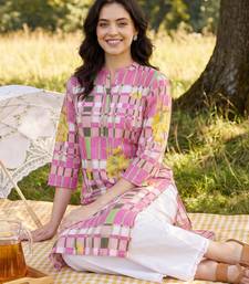 Purple printed pure cotton kurta trouser set