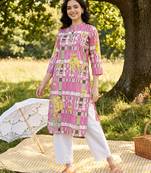 Purple printed pure cotton kurta trouser set