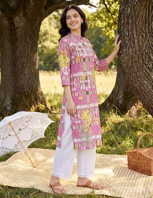 Purple printed pure cotton kurta trouser set 4