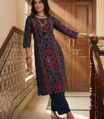 Blue printed pure cotton kurta trouser set