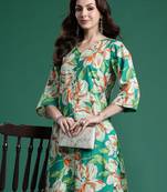 Green printed pure cotton kurta trouser set