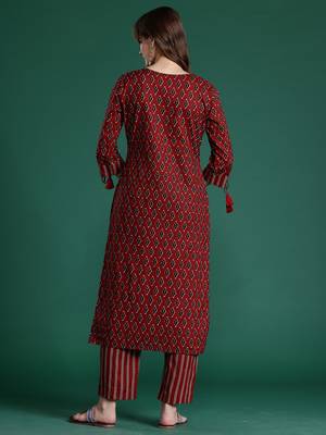 Maroon printed pure cotton kurta trouser set 3