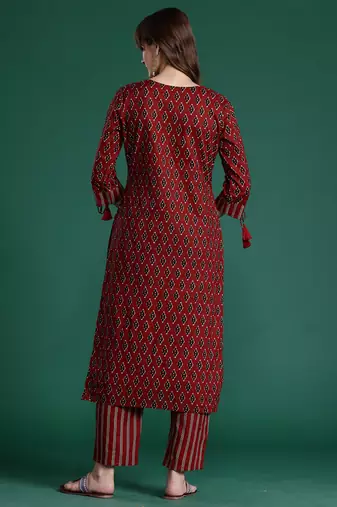 Maroon printed pure cotton kurta trouser set