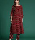 Maroon printed pure cotton kurta trouser set