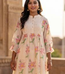 Off white printed pure cotton kurta trouser set