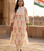 Off white printed pure cotton kurta trouser set