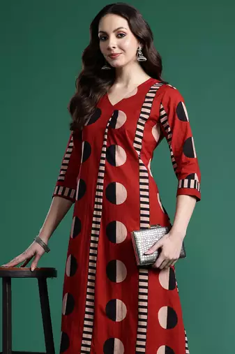 Maroon printed pure cotton kurta trouser set