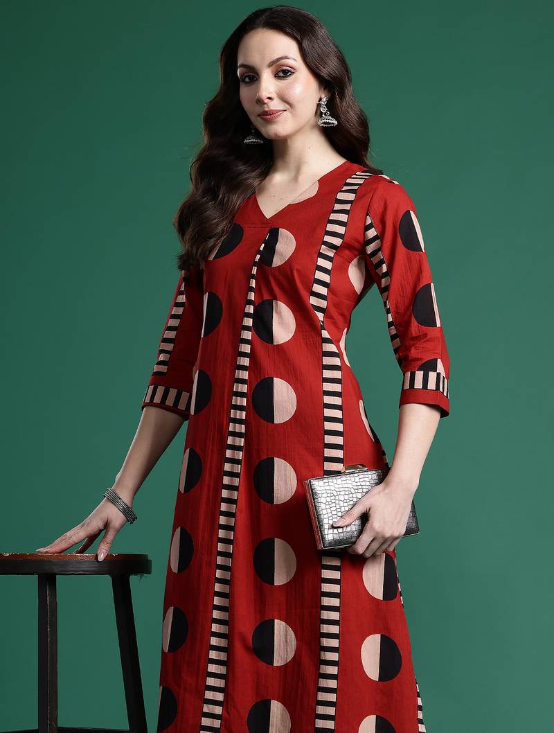 Maroon printed pure cotton kurta trouser set