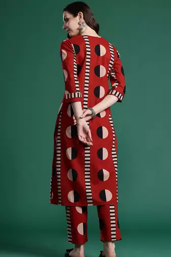 Maroon printed pure cotton kurta trouser set