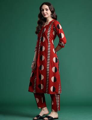Maroon printed pure cotton kurta trouser set 3