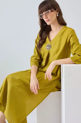Olive printed liva kurta trouser set