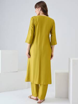 Olive printed liva kurta trouser set 2
